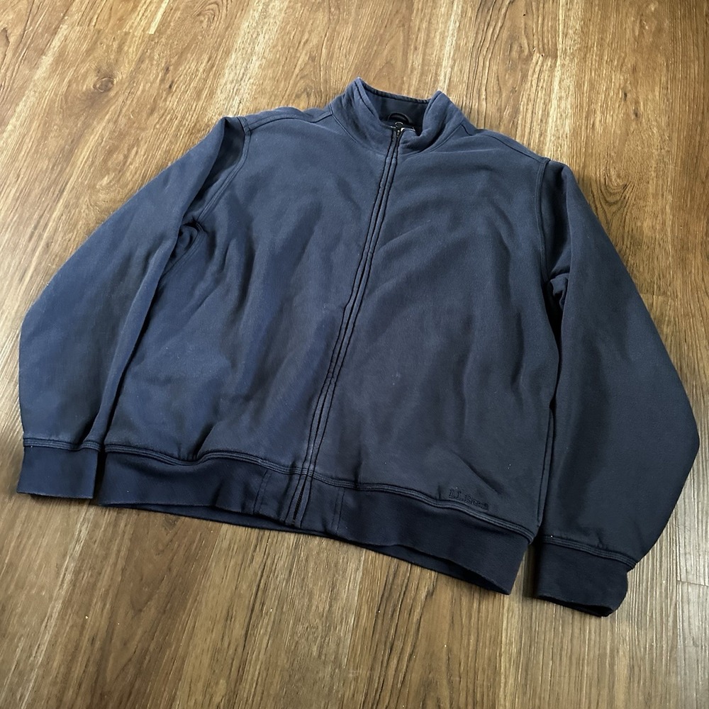 L.L. Bean Katahdin Iron Works Sherpa Lined Full Zip Sweatshirt Navy Medium Reg